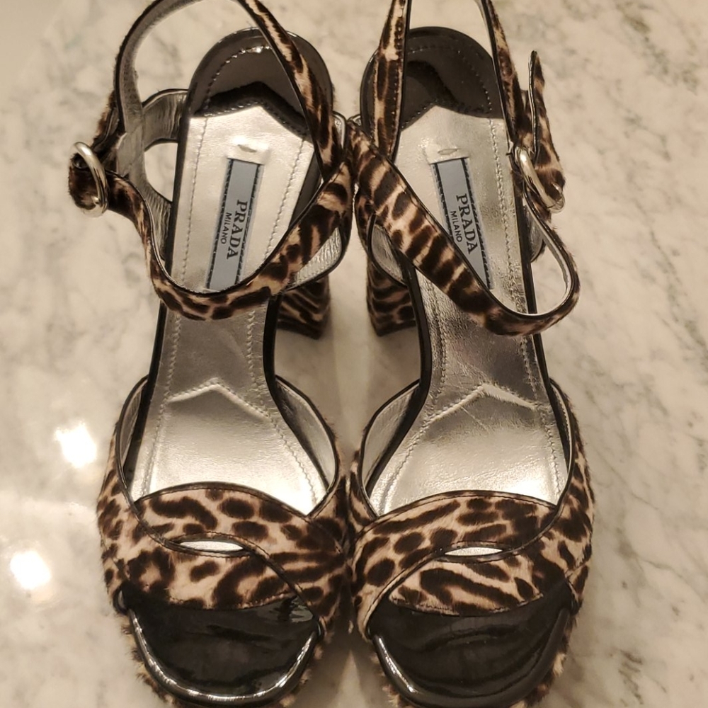 Prada leopard pony hair platforms sz 37